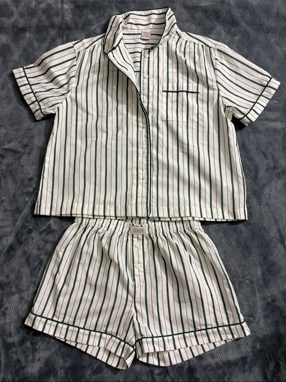 Crewcuts White and Green Striped Short-Sleeve Pajama Set